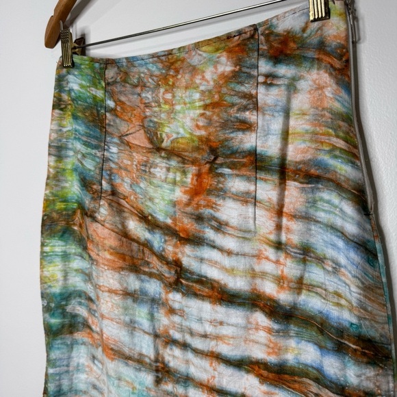 Vintage Handmade Blue Orange Tie Dye Rosette Fit and Flare Boho Midi Skirt - Picture 8 of 11